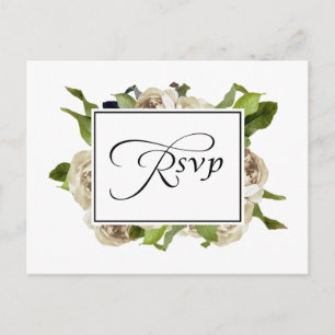 White Rose Bouquet Floral Wedding RSVP Invitation Postcard