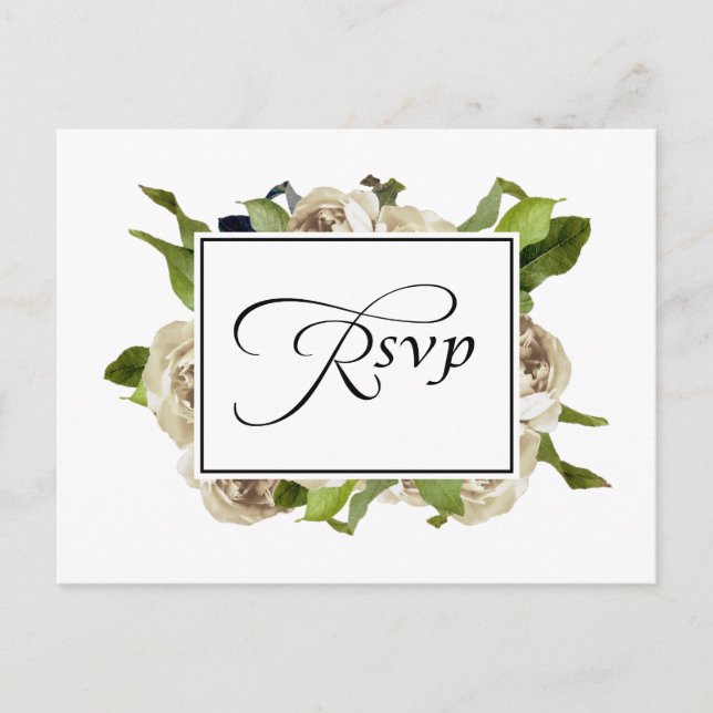 White Rose Bouquet Floral Wedding RSVP Invitation Postcard (Front)