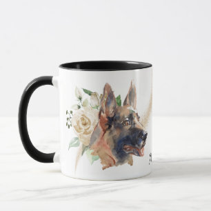 White Rose Bouquet German Shepherd Dog Mug