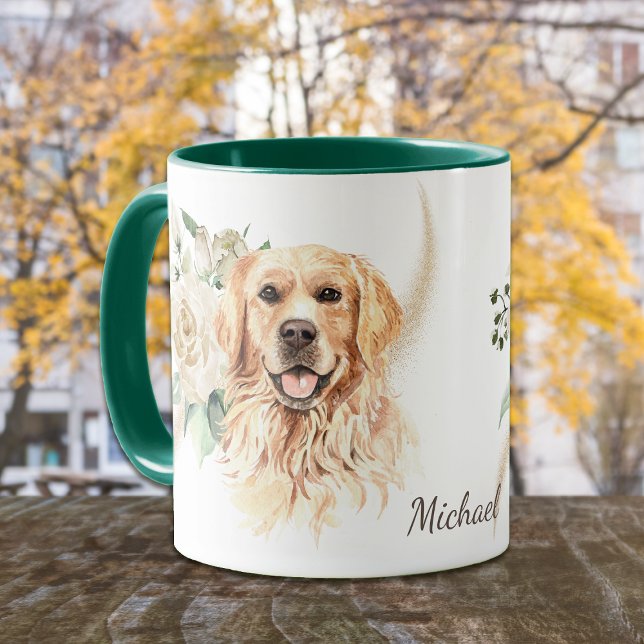 White Rose Bouquet Golden Retriever Dog Mug (Creator Uploaded)