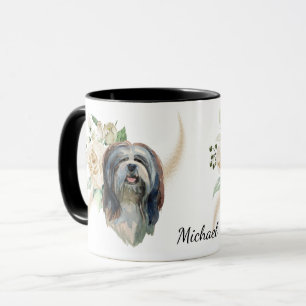 White Rose Bouquet Lhasa Apso Dog Mug