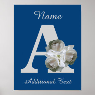 White Rose Bouquet Monogram A Personalized Poster