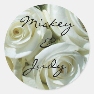 White Rose Bouquet Personalised Wedding Classic Round Sticker