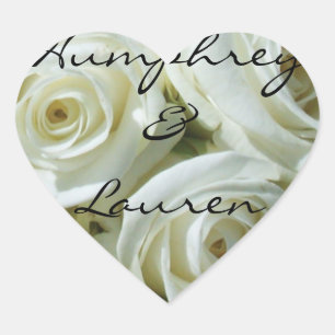 White Rose Bouquet Personalised Wedding Heart Sticker