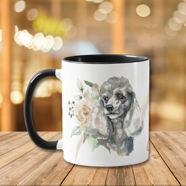 White Rose Bouquet Poodle Dog Mug (Creator Uploaded)