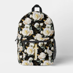 White Rose Bouquet Printed Backpack