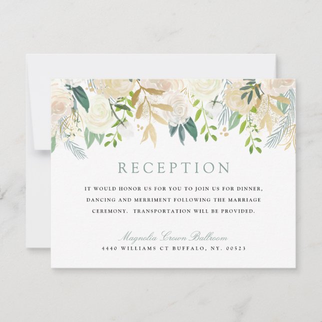 White Rose Bouquet |  Reception Invitation (Front)