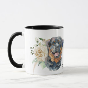 White Rose Bouquet Rottweiler Dog Mug