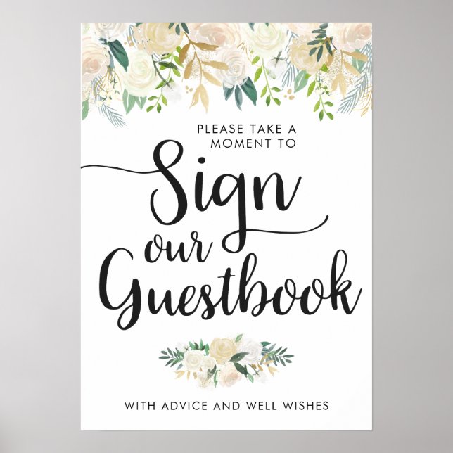 White Rose Bouquet | Sign Our Guestbook (Front)