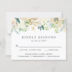 White Rose Bouquet   Striped RSVP Card