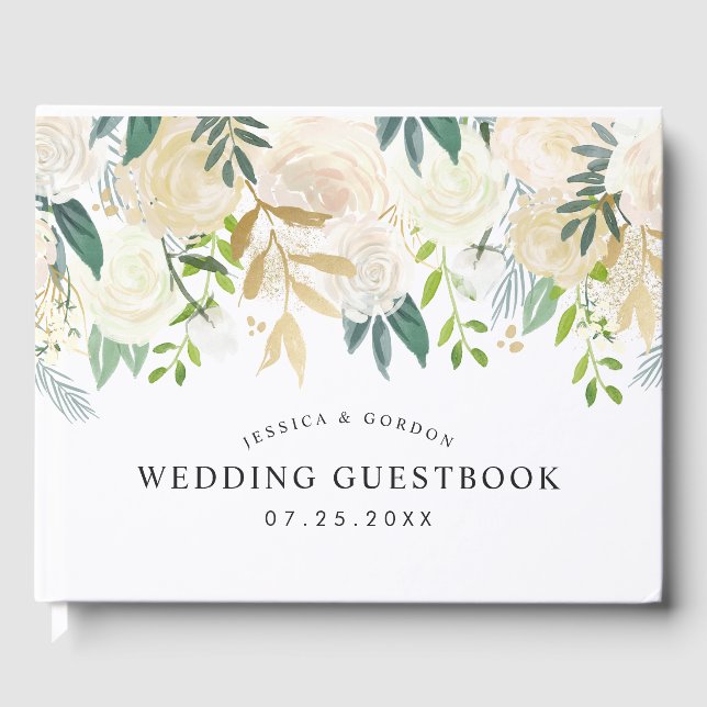 White Rose Bouquet | Wedding Guest Book (Front)