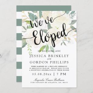 White Rose Bouquet We've Eloped Reception Party Invitation