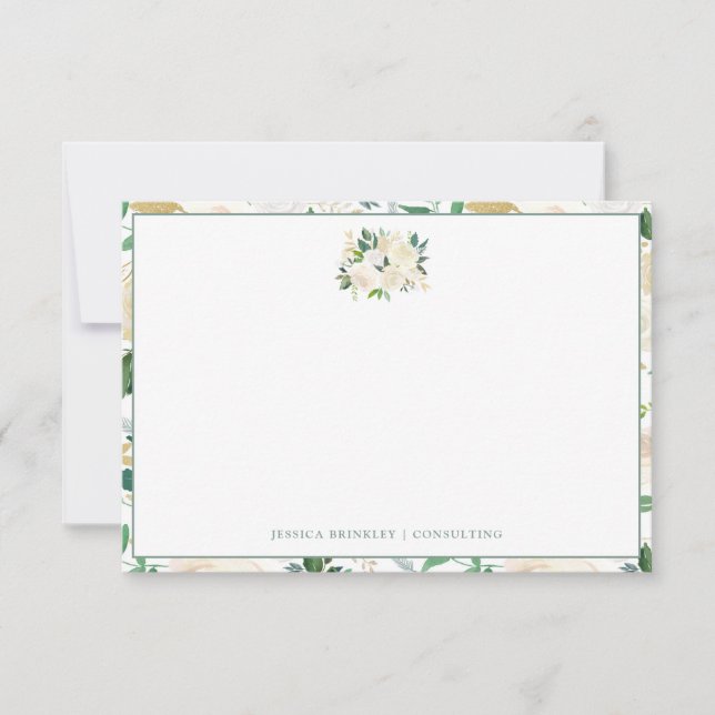 White Rose Bouquet Wild Floral Custom Stationary Card (Front)