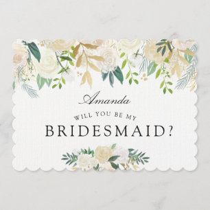 White Rose Bouquet   Will you be my Bridesmaid? Invitation