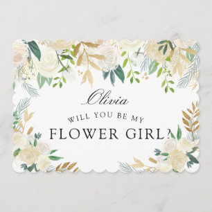 White Rose Bouquet Will you be my Flower Girl? Invitation