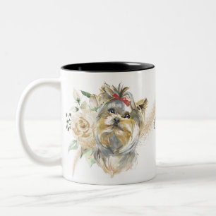 White Rose Bouquet Yorkshire Terrier Two-Tone Coffee Mug