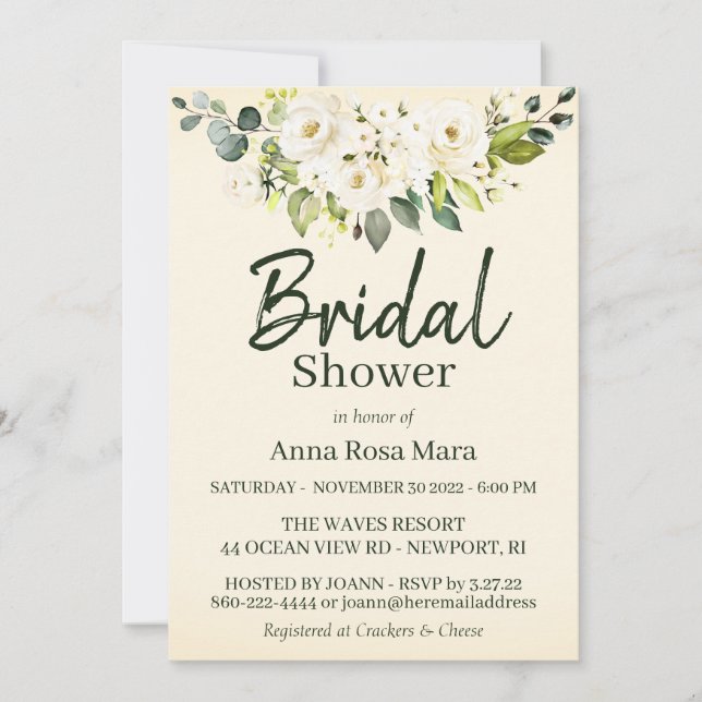 *~* White Rose Bridal Shower Blush Pink Invitation (Front)