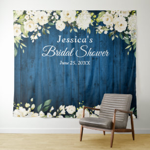White Rose Bridal Shower Chic Photo Booth Backdrop Tapestry