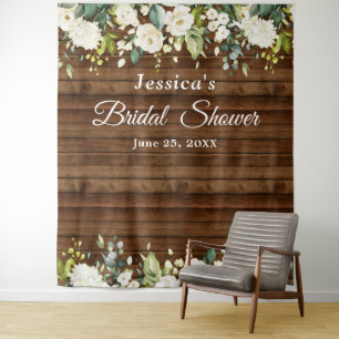 White Rose Bridal Shower Chic Photo Booth Backdrop Tapestry