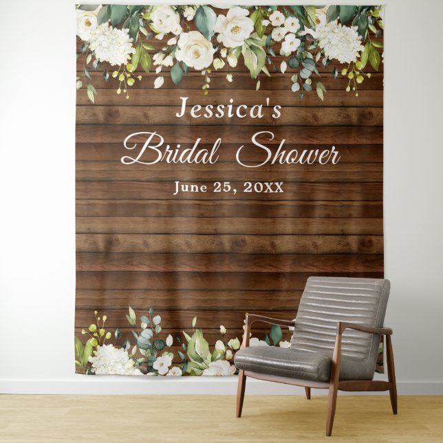 White Rose Bridal Shower Chic Photo Booth Backdrop Tapestry (In Situ)
