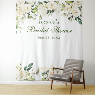 White Rose Bridal Shower Chic Photo Booth Backdrop Tapestry