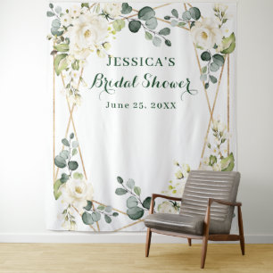 White Rose Bridal Shower Chic Photo Booth Backdrop Tapestry