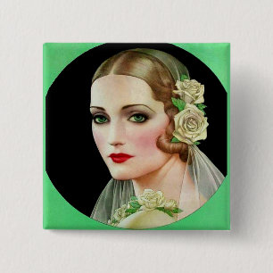 white rose bride 15 cm square badge