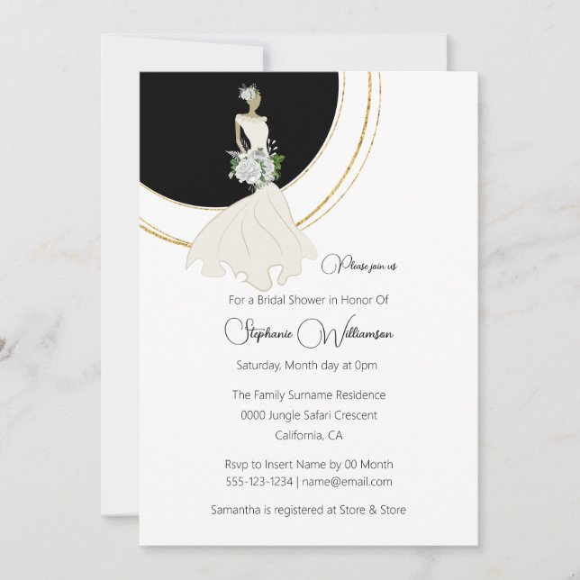 White rose bride gold accent bridal shower invitation (Front)