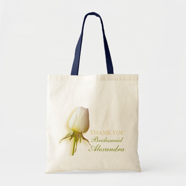 White rose bud wedding bridesmaid thank you bag (Front)