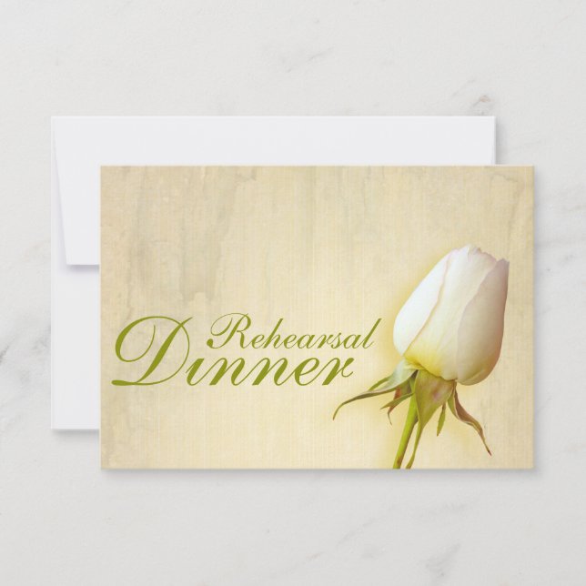 White rose bud wedding rehearsal dinner invite (Front)
