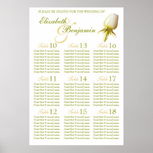 White Rose Bud Wedding Seating Table Planner 10-18 Poster