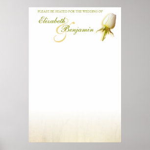 White Rose Bud Wedding Seating Table Planner blank Poster