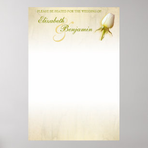 White Rose Bud Wedding Seating Table Planner blank Poster
