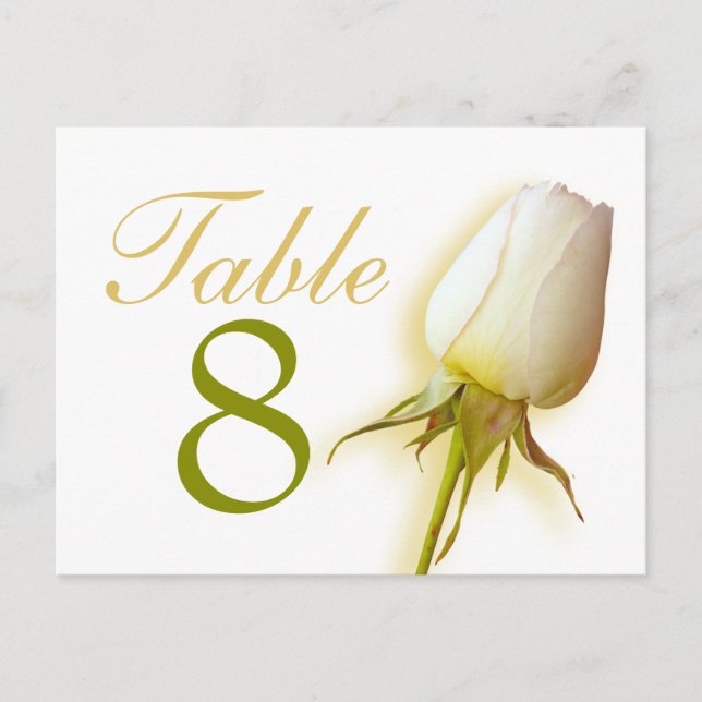 White rose bud wedding table number 1-9 postcard (Front)