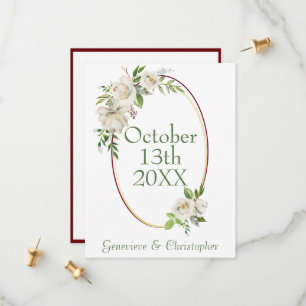 White Rose Burgundy Floral Boho Wedding Save The Date