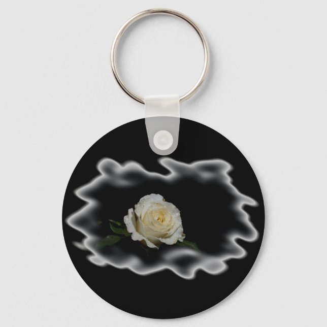 White Rose Burned Edges Key Ring (Front)