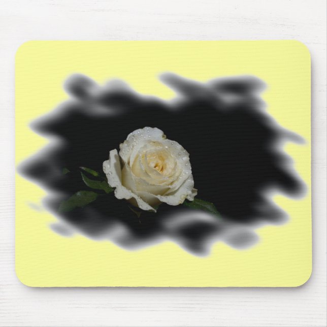 White Rose Burned Edges Mouse Mat (Front)