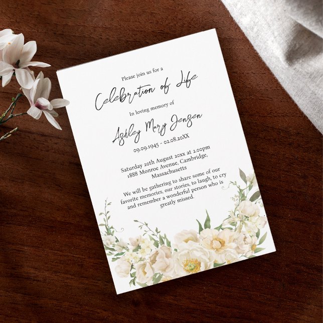 White Rose Celebration of Life Funeral Invitation (Creator Uploaded)