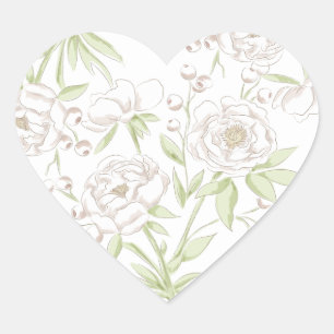 White Rose Classic Wedding Heart Sticker