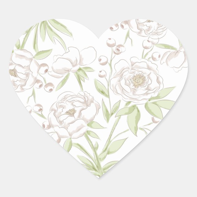 White Rose Classic Wedding Heart Sticker (Front)