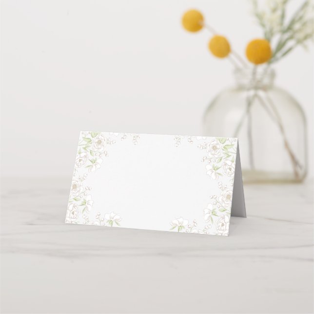 White Rose Classic Wedding Place Card (Front)