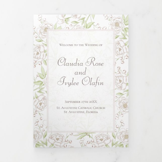 White Rose Classic Wedding Programs Tri-Fold Programme (Cover)