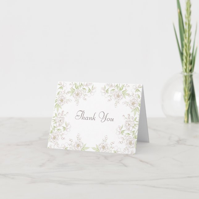 White Rose Classic Wedding Thank You Note Card (Front)