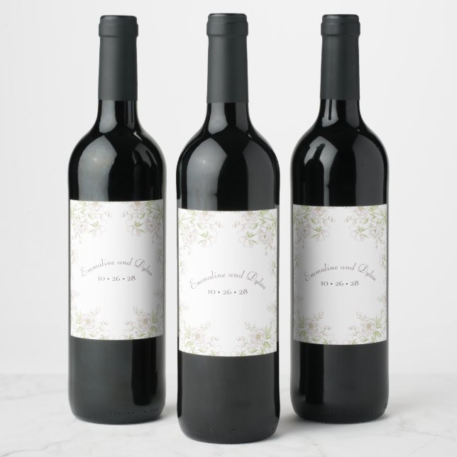 White Rose Classic Wedding Wine Label (Bottles)