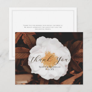 White Rose Copper Leaves Wedding Thank You Card