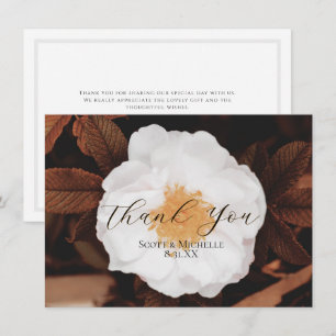 White Rose Copper Leaves Wedding Thank You Card