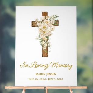 White rose cross Memorial Funeral Acrylic Sign