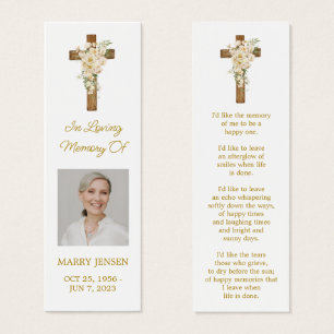White rose Cross Photo Funeral Bookmark
