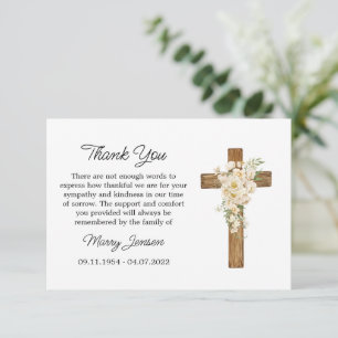 White Rose Cross Sympathy Thank You Card