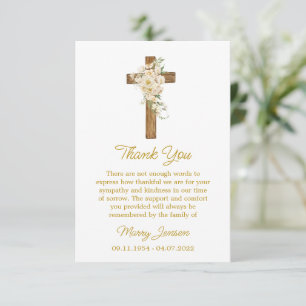 White rose Cross Sympathy Thank You Card